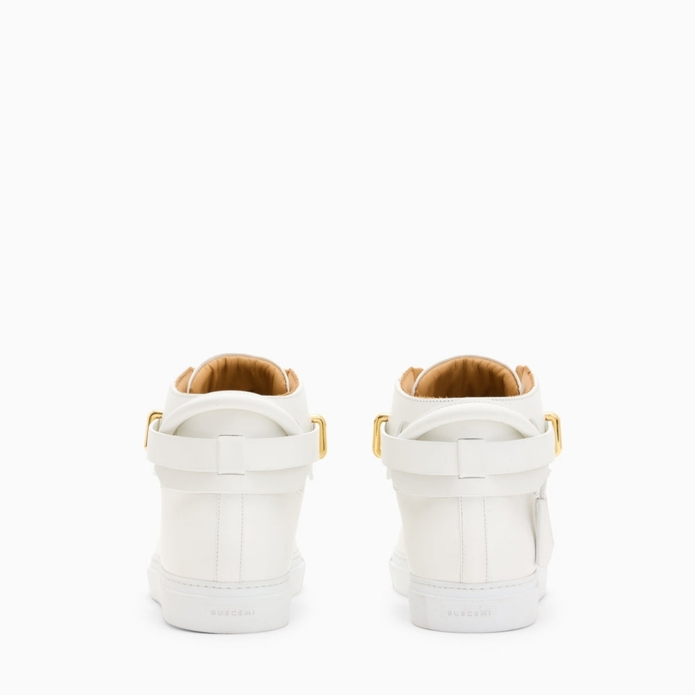 BUSCEMI Unisex 100MM ALTA White Leather 24kt Hrdw Hi-Top Sneakers Shoes Size 41 - Picture 8 of 12